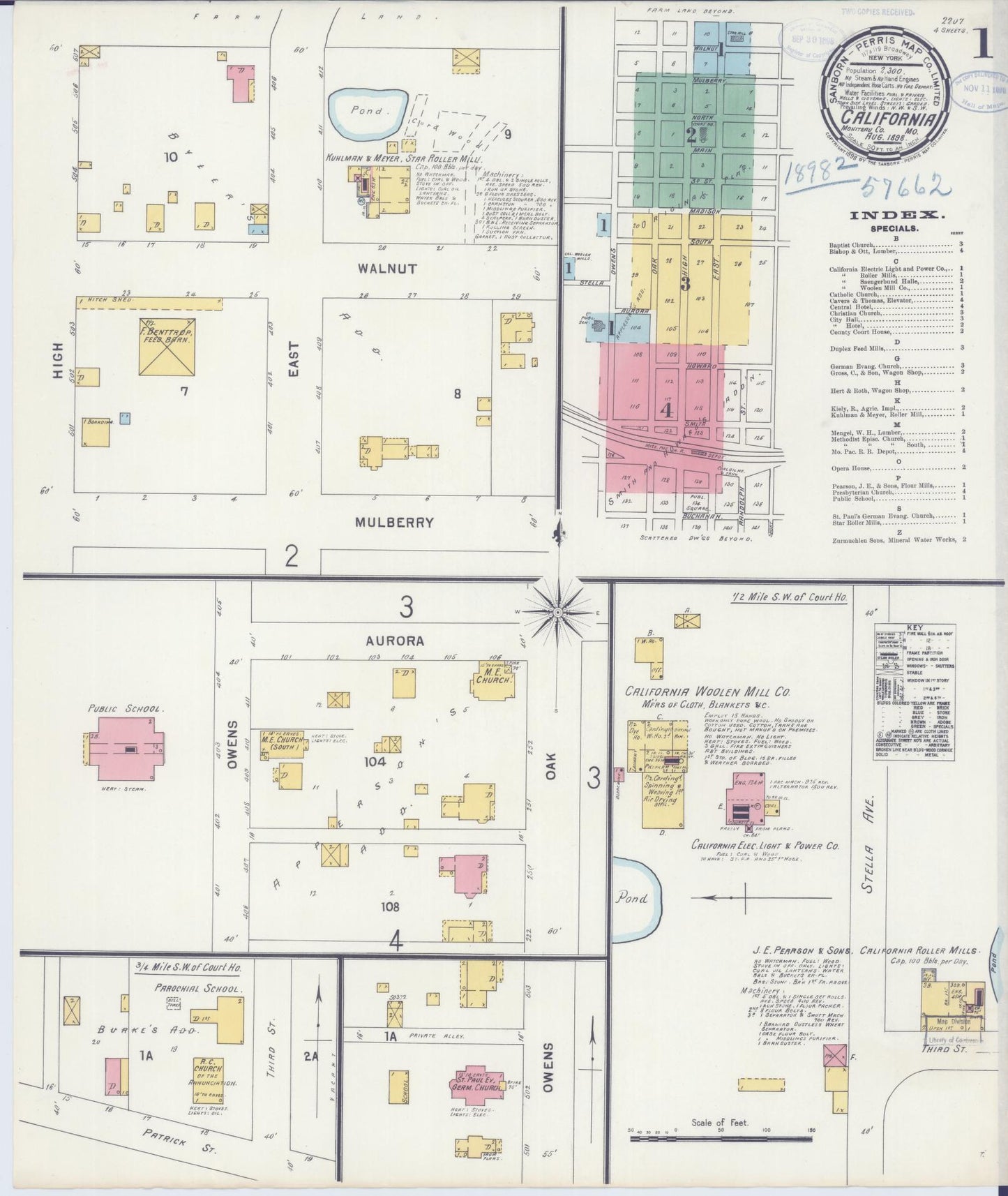 Sanborn Fire Insurance Map from California, Moniteau County, Missouri (1898), Sheet #0001 - Complete Map Set gallery image, historic Sanborn map, vintage wall art, California California