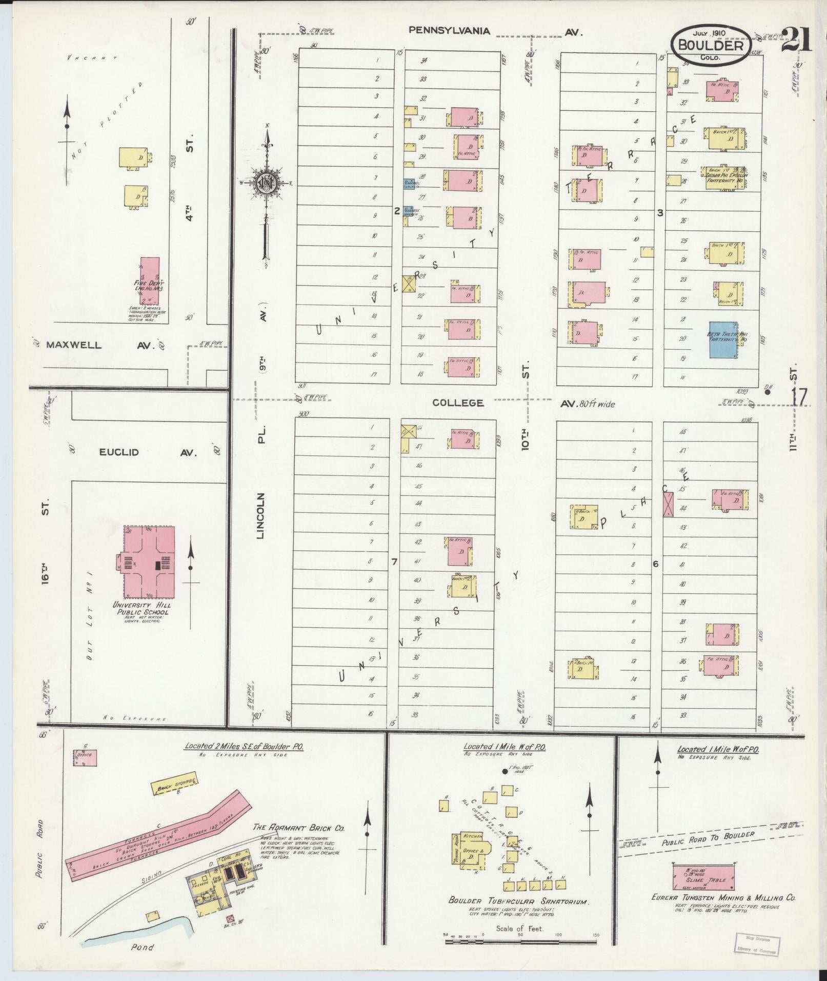 Sanborn Fire Insurance Map from Boulder, Boulder County, Colorado (1910), Sheet #0021 - Historic Sanborn Fire Insurance Map Print, vintage old map wall art, antique decor, genealogy gift, Colorado Colorado map