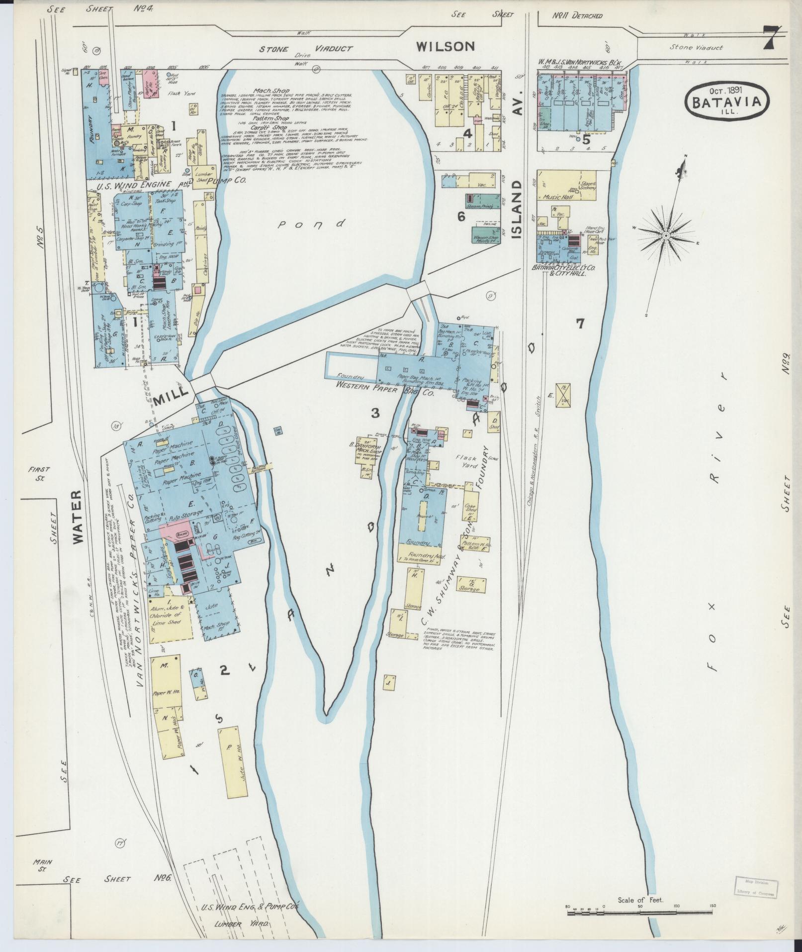 Sanborn Fire Insurance Map from Batavia, Kane County, Illinois (1891), Sheet #0007 - Complete Map Set gallery image, historic Sanborn map, vintage wall art, Illinois Illinois