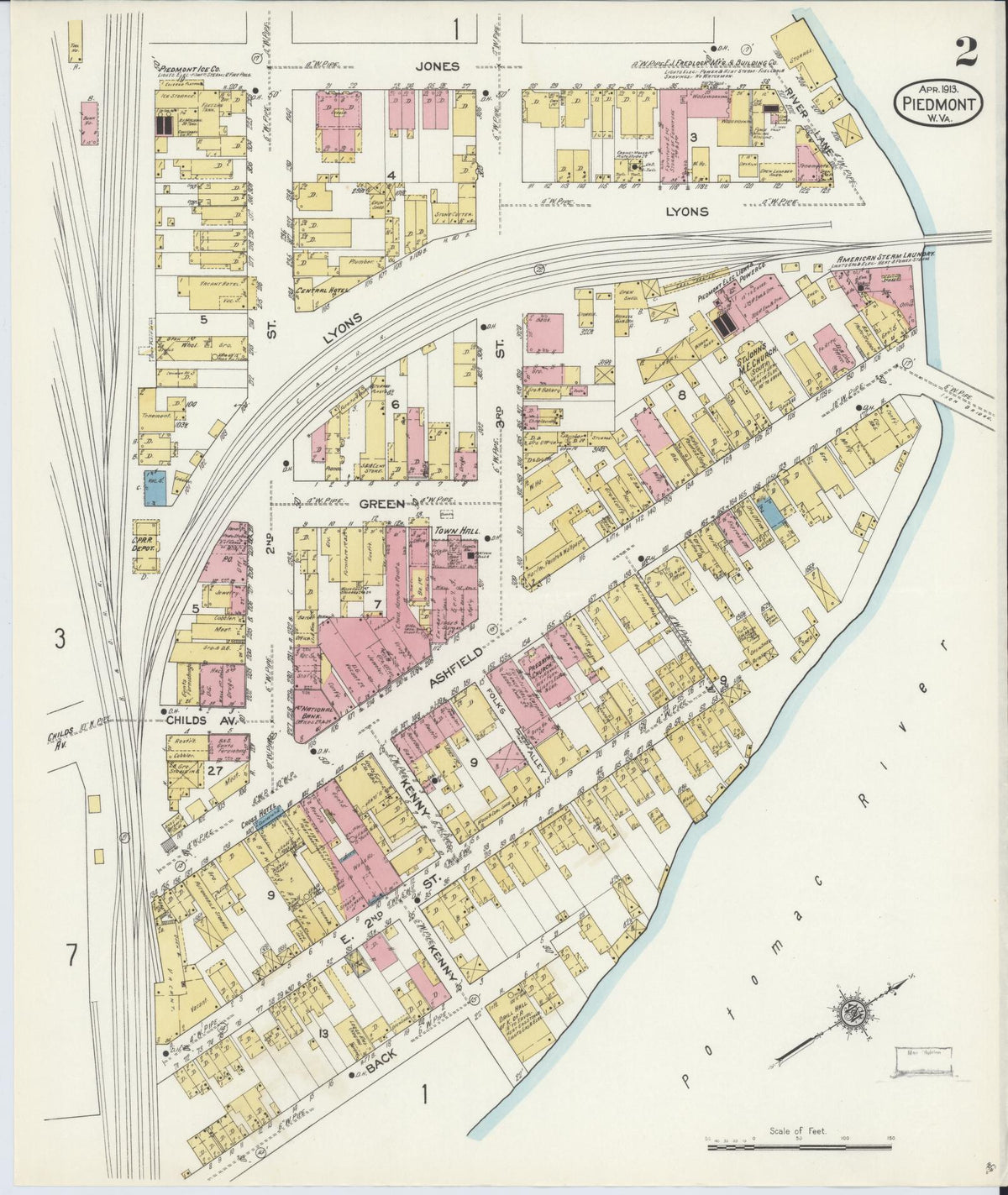 Sanborn Fire Insurance Map from Piedmont, Mineral County, West Virginia (1913), Sheet #0002 - Complete Map Set gallery image, historic Sanborn map, vintage wall art, West Virginia West Virginia