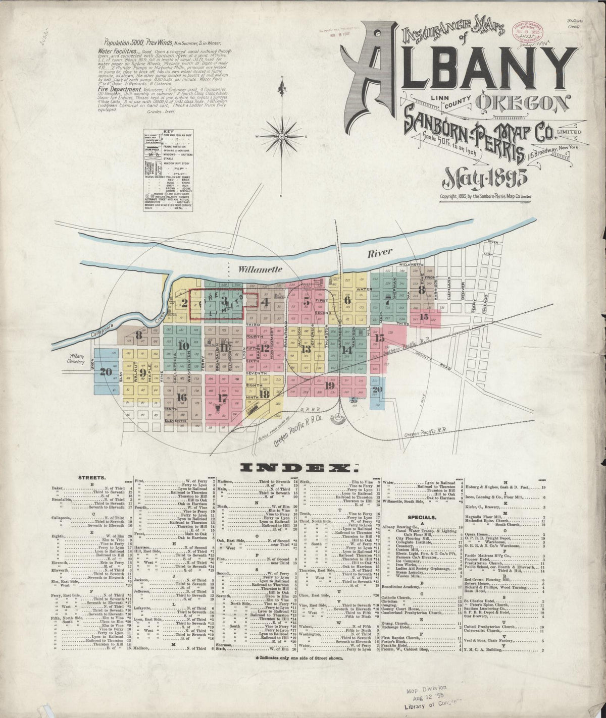 Sanborn Fire Insurance Map from Albany, Linn County, Oregon (1895), Sheet #0001 - Historic Sanborn Fire Insurance Map Print, vintage old map wall art, antique decor, genealogy gift, Oregon Oregon map