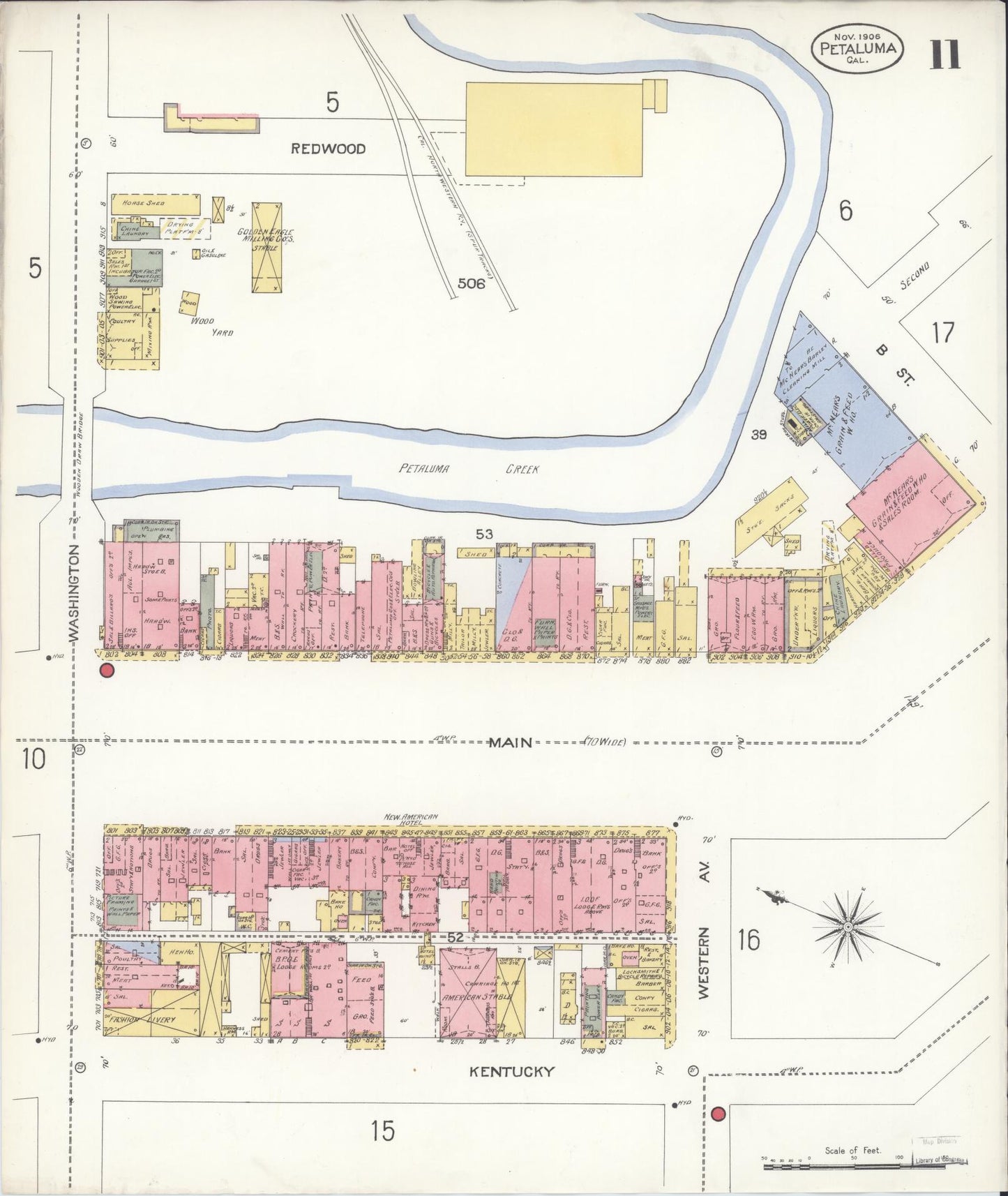 Sanborn Fire Insurance Map from Petaluma, Sonoma County, California (1906), Sheet #0011 - Complete Map Set gallery image, historic Sanborn map, vintage wall art, California California