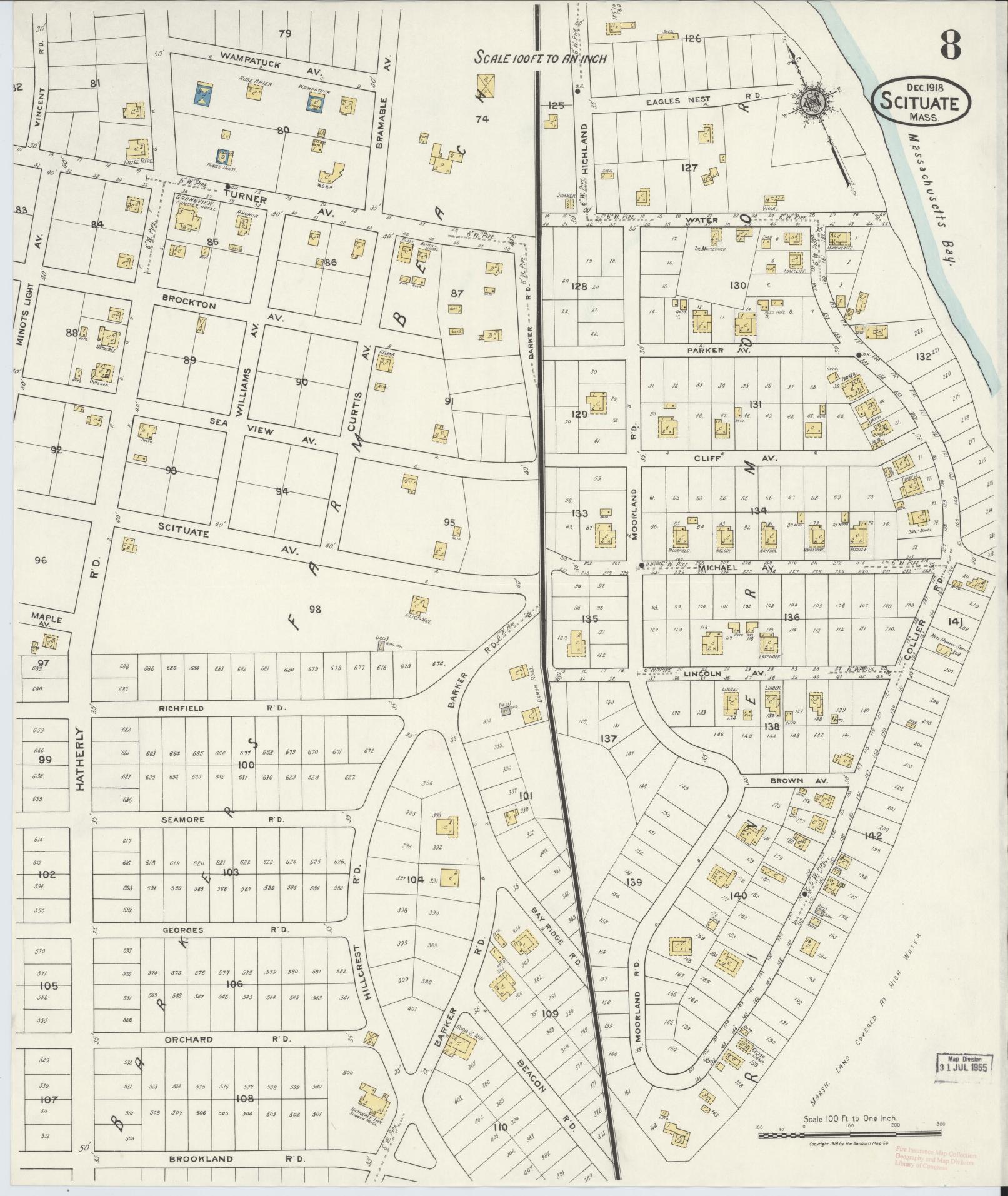 Sanborn Fire Insurance Map from Scituate, Plymouth County, Massachusetts (1918), Sheet #0008 - Complete Map Set gallery image, historic Sanborn map, vintage wall art, Massachusetts Massachusetts