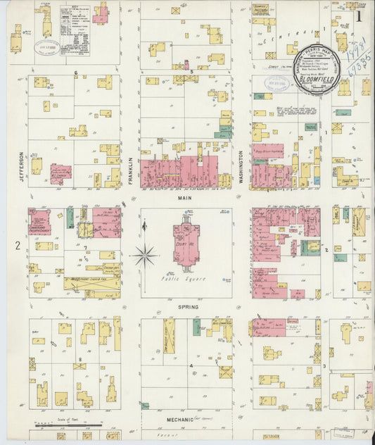 Sanborn Fire Insurance Map from Bloomfield, Greene County, Indiana (1898), Sheet #0001 - Historic Sanborn Fire Insurance Map Print, vintage old map wall art, antique decor, genealogy gift, Indiana Indiana map