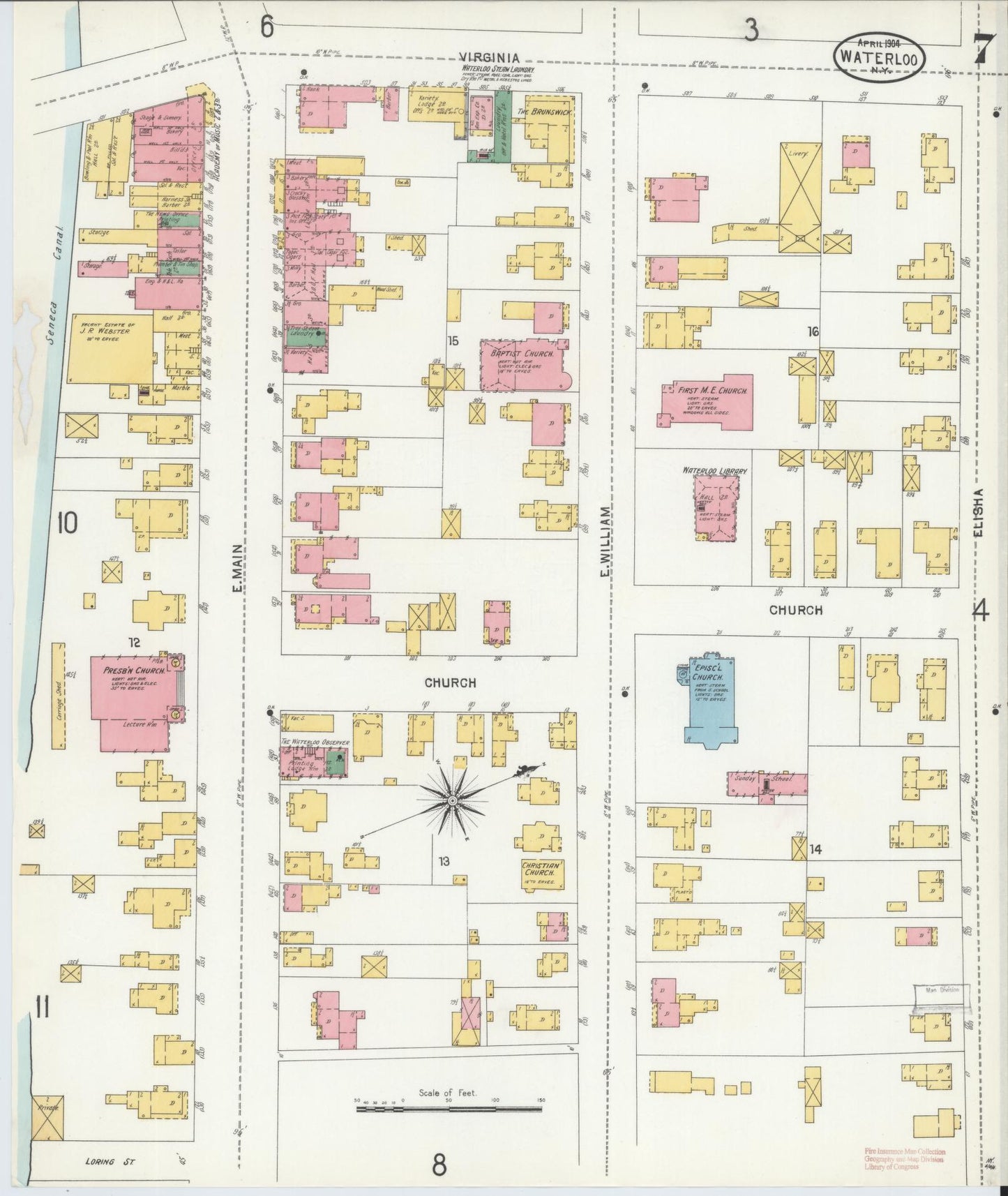 Sanborn Fire Insurance Map from Waterloo, Seneca County, New York (1904), Sheet #0007 - Complete Map Set gallery image, historic Sanborn map, vintage wall art, New York New York