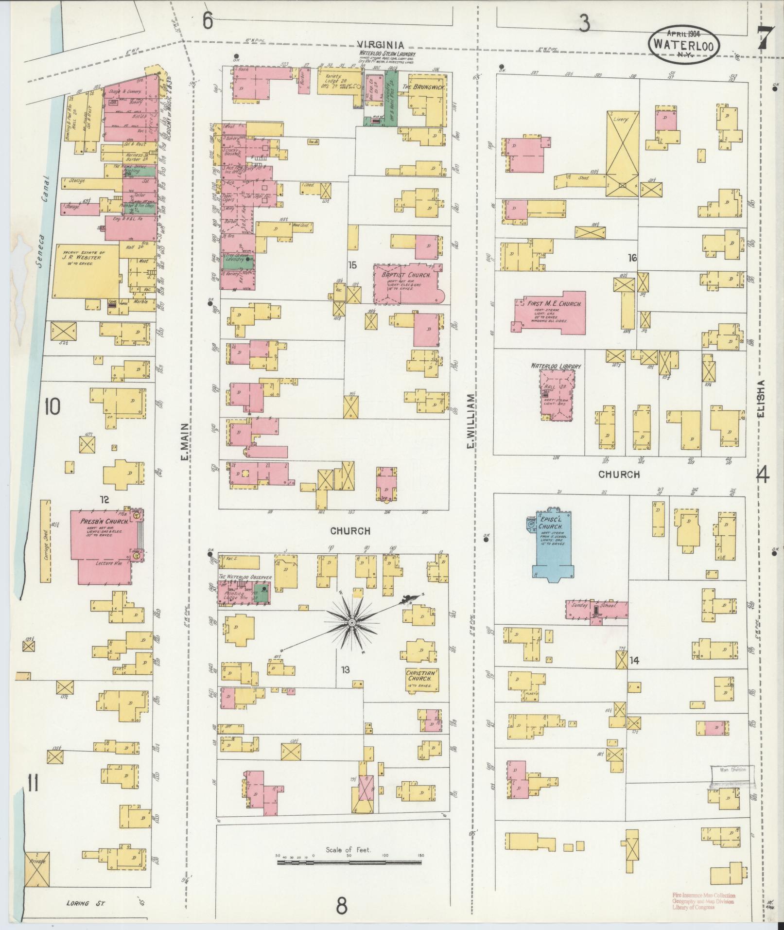Sanborn Fire Insurance Map from Waterloo, Seneca County, New York (1904), Sheet #0007 - Complete Map Set gallery image, historic Sanborn map, vintage wall art, New York New York