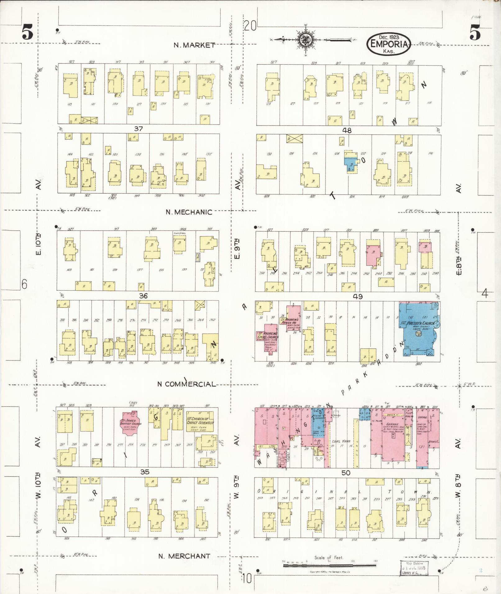 Sanborn Fire Insurance Map from Emporia, Lyon County, Kansas (1923), Sheet #0005 - Complete Map Set gallery image, historic Sanborn map, vintage wall art, Kansas Kansas