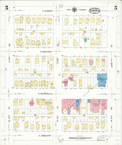 Sanborn Fire Insurance Map from Emporia, Lyon County, Kansas (1923), Sheet #0005 - Complete Map Set gallery image, historic Sanborn map, vintage wall art, Kansas Kansas