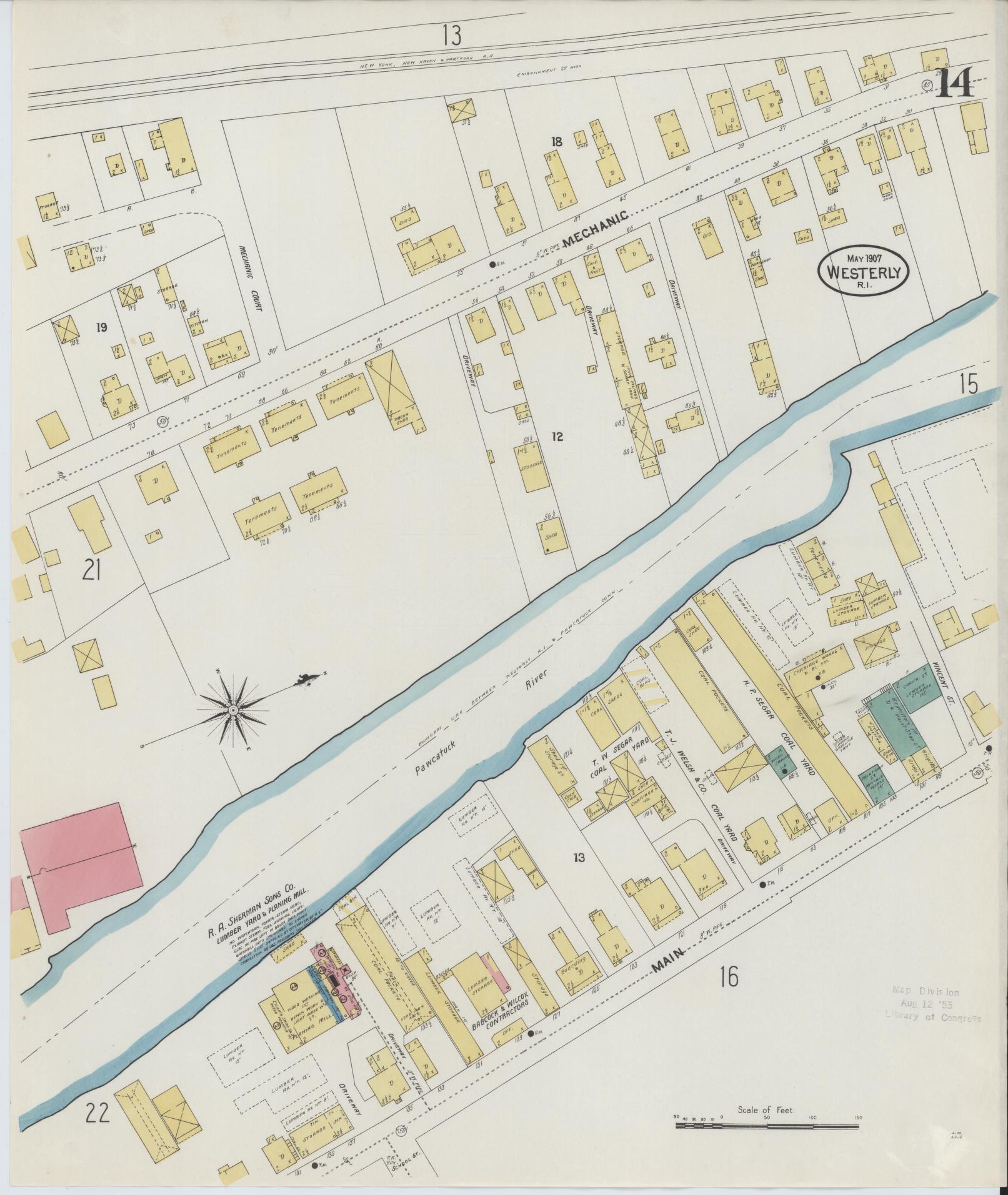 Sanborn Fire Insurance Map from Westerly, Washington County, Rhode Island (1907), Sheet #0014 - Complete Map Set gallery image, historic Sanborn map, vintage wall art, Rhode Island Rhode Island