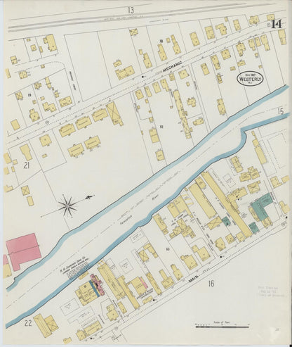 Sanborn Fire Insurance Map from Westerly, Washington County, Rhode Island (1907), Sheet #0014 - Complete Map Set gallery image, historic Sanborn map, vintage wall art, Rhode Island Rhode Island