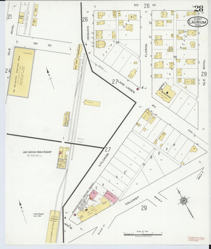 Sanborn Fire Insurance Map from Laurium, Houghton County, Michigan (1917), Sheet #0028 - Complete Map Set gallery image, historic Sanborn map, vintage wall art, Michigan Michigan
