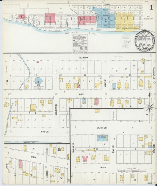 Sanborn Fire Insurance Map from Grafton, Jersey County, Illinois (1900), Sheet #0001 - Historic Sanborn Fire Insurance Map Print, vintage old map wall art, antique decor, genealogy gift, Illinois Illinois map