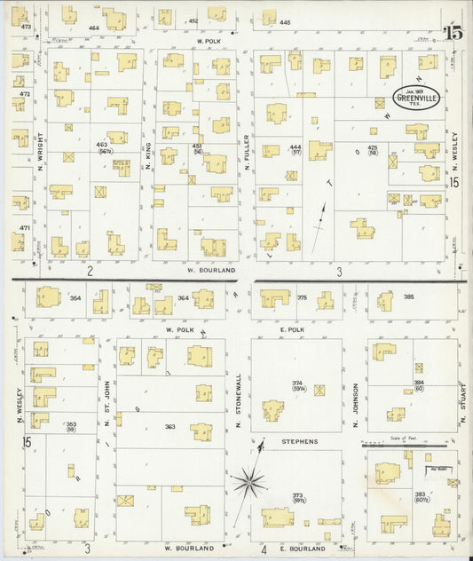 Sanborn Fire Insurance Map from Greenville, Hunt County, Texas (1909), Sheet #0015 - Historic Sanborn Fire Insurance Map Print, vintage old map wall art, antique decor, genealogy gift, Texas Texas map