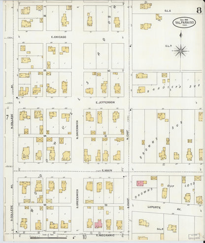Sanborn Fire Insurance Map from Valparaiso, Porter County, Indiana (1905), Sheet #0008 - Historic Sanborn Fire Insurance Map Print, vintage old map wall art, antique decor, genealogy gift, Indiana Indiana map