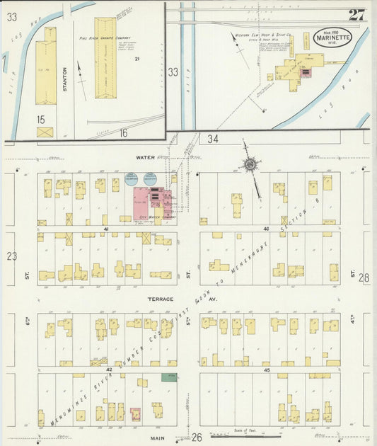 Sanborn Fire Insurance Map from Marinette, Marinette County, Wisconsin (1910), Sheet #0027 - Historic Sanborn Fire Insurance Map Print, vintage old map wall art, antique decor, genealogy gift, Wisconsin Wisconsin map
