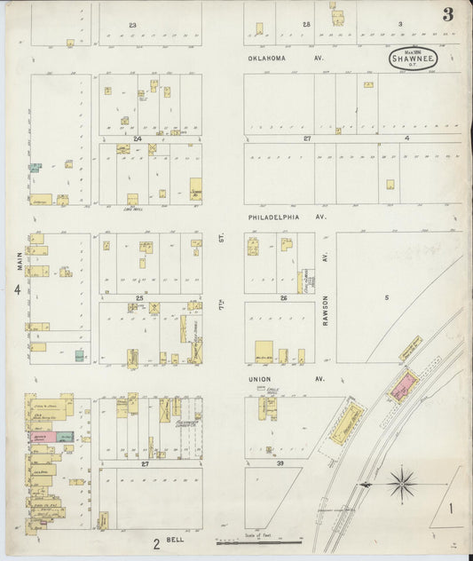 Sanborn Fire Insurance Map from Shawnee, Pottawatomie County, Oklahoma (1896), Sheet #0003 - Historic Sanborn Fire Insurance Map Print, vintage old map wall art, antique decor, genealogy gift, Oklahoma Oklahoma map
