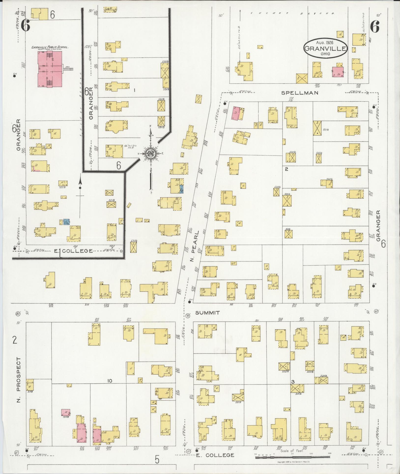 Sanborn Fire Insurance Map from Granville, Licking County, Ohio (1926), Sheet #0006 - Complete Map Set gallery image, historic Sanborn map, vintage wall art, Ohio Ohio
