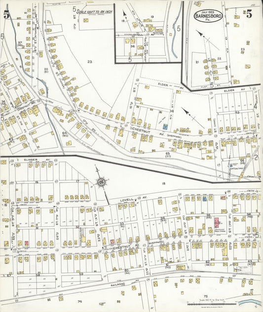 Sanborn Fire Insurance Map from Barnesboro, Cambria County, Pennsylvania (1923), Sheet #0005 - Historic Sanborn Fire Insurance Map Print, vintage old map wall art, antique decor, genealogy gift, Pennsylvania Pennsylvania map