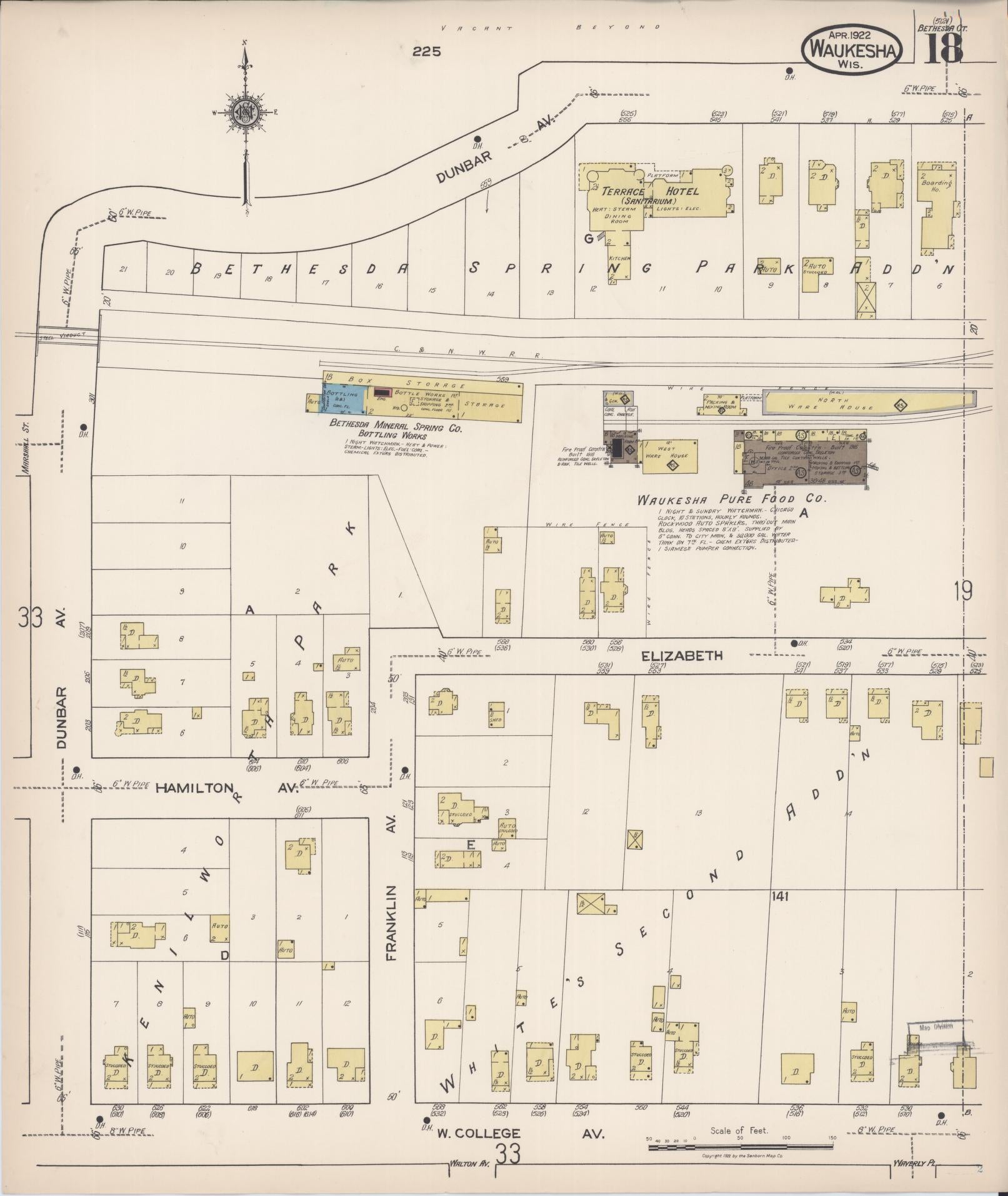 Sanborn Fire Insurance Map from Waukesha, Waukesha County, Wisconsin (1922), Sheet #0018 - Complete Map Set gallery image, historic Sanborn map, vintage wall art, Wisconsin Wisconsin