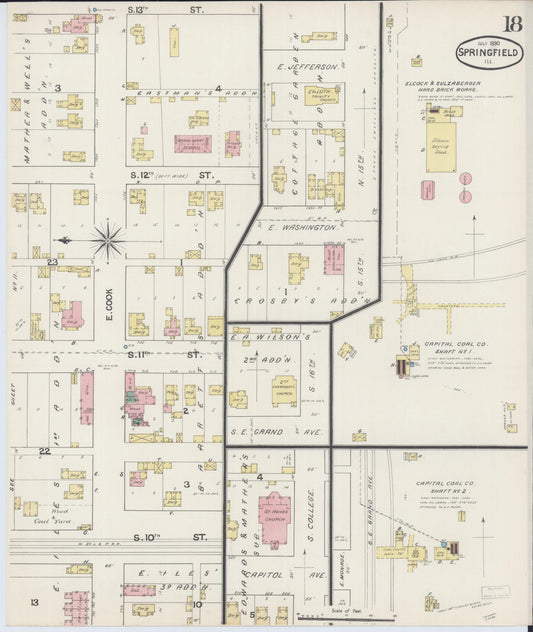 Sanborn Fire Insurance Map from Springfield, Sangamon County, Illinois (1890), Sheet #0018 - Historic Sanborn Fire Insurance Map Print, vintage old map wall art, antique decor, genealogy gift, Illinois Illinois map