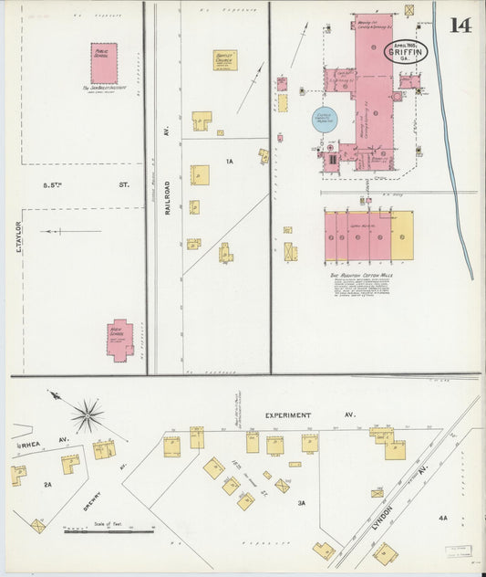 Sanborn Fire Insurance Map from Griffin, Spalding County, Georgia (1905), Sheet #0014 - Historic Sanborn Fire Insurance Map Print, vintage old map wall art, antique decor, genealogy gift, Georgia Georgia map