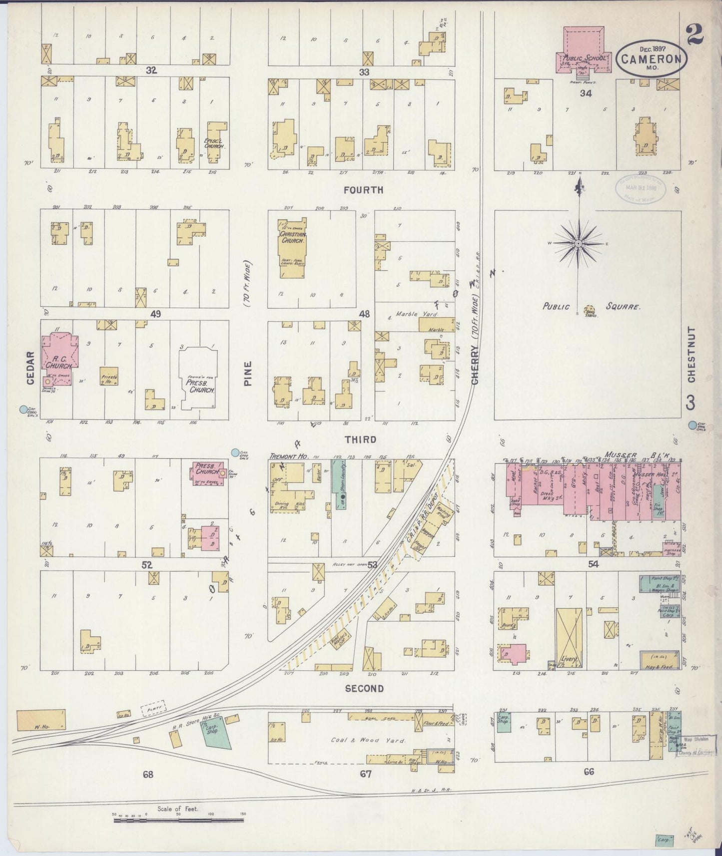 Sanborn Fire Insurance Map from Cameron, Clinton County, Missouri (1897), Sheet #0002 - Complete Map Set gallery image, historic Sanborn map, vintage wall art, Missouri Missouri
