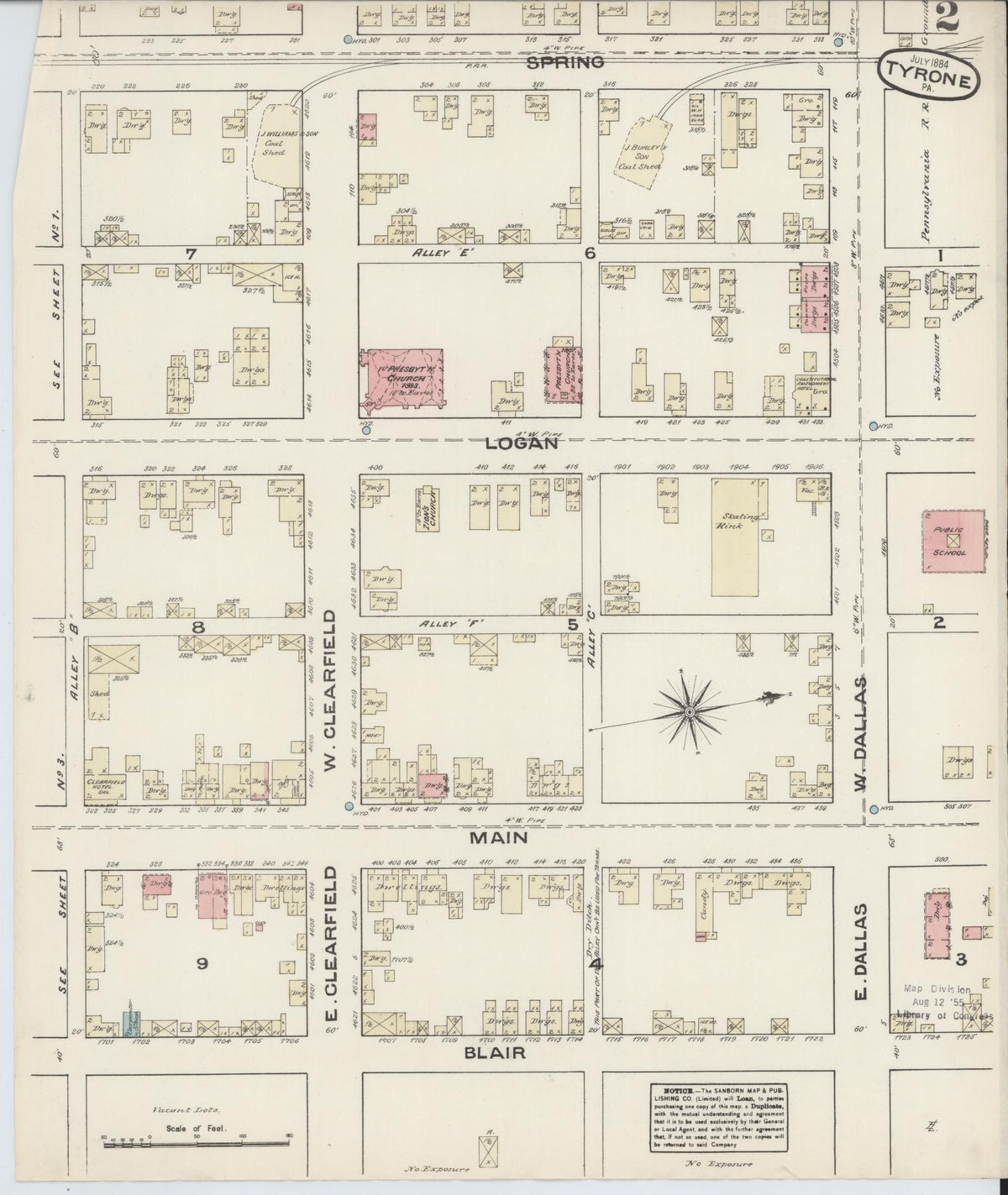 Sanborn Fire Insurance Map from Tyrone, Blair County, Pennsylvania (1884), Sheet #0002 - Historic Sanborn Fire Insurance Map Print, vintage old map wall art, antique decor, genealogy gift, Pennsylvania Pennsylvania map