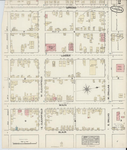 Sanborn Fire Insurance Map from Tyrone, Blair County, Pennsylvania (1884), Sheet #0002 - Historic Sanborn Fire Insurance Map Print, vintage old map wall art, antique decor, genealogy gift, Pennsylvania Pennsylvania map