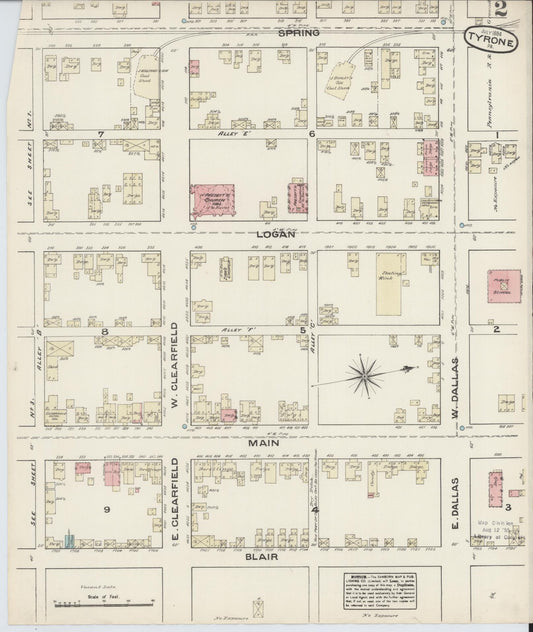 Sanborn Fire Insurance Map from Tyrone, Blair County, Pennsylvania (1884), Sheet #0002 - Historic Sanborn Fire Insurance Map Print, vintage old map wall art, antique decor, genealogy gift, Pennsylvania Pennsylvania map