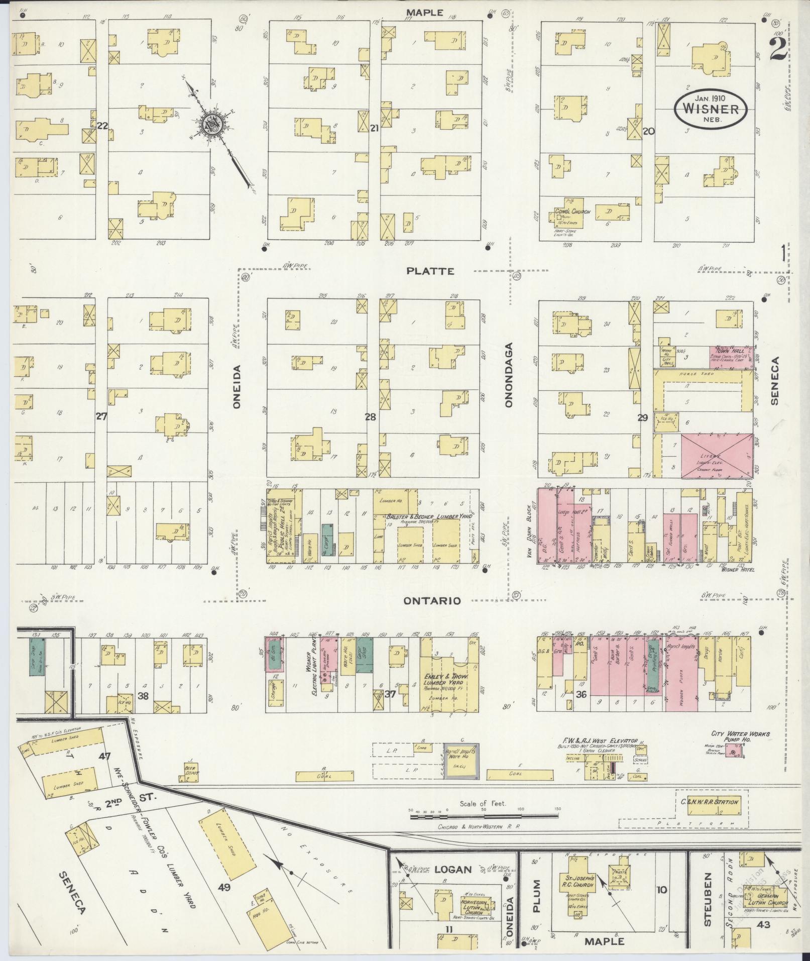 Sanborn Fire Insurance Map from Wisner, Cuming County, Nebraska (1910), Sheet #0002 - Historic Sanborn Fire Insurance Map Print, vintage old map wall art, antique decor, genealogy gift, Nebraska Nebraska map