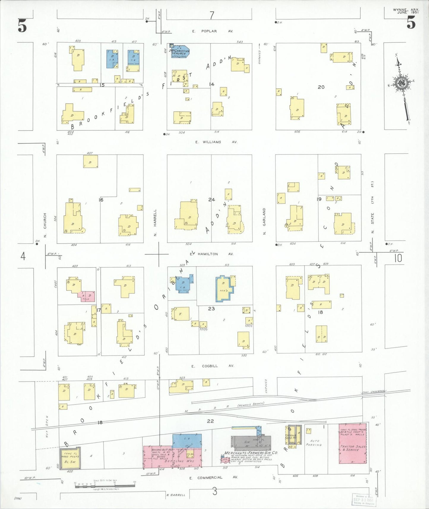 Sanborn Fire Insurance Map from Wynne, Cross County, Arkansas (1951), Sheet #0005 - Historic Sanborn Fire Insurance Map Print, vintage old map wall art, antique decor, genealogy gift, Arkansas Arkansas map