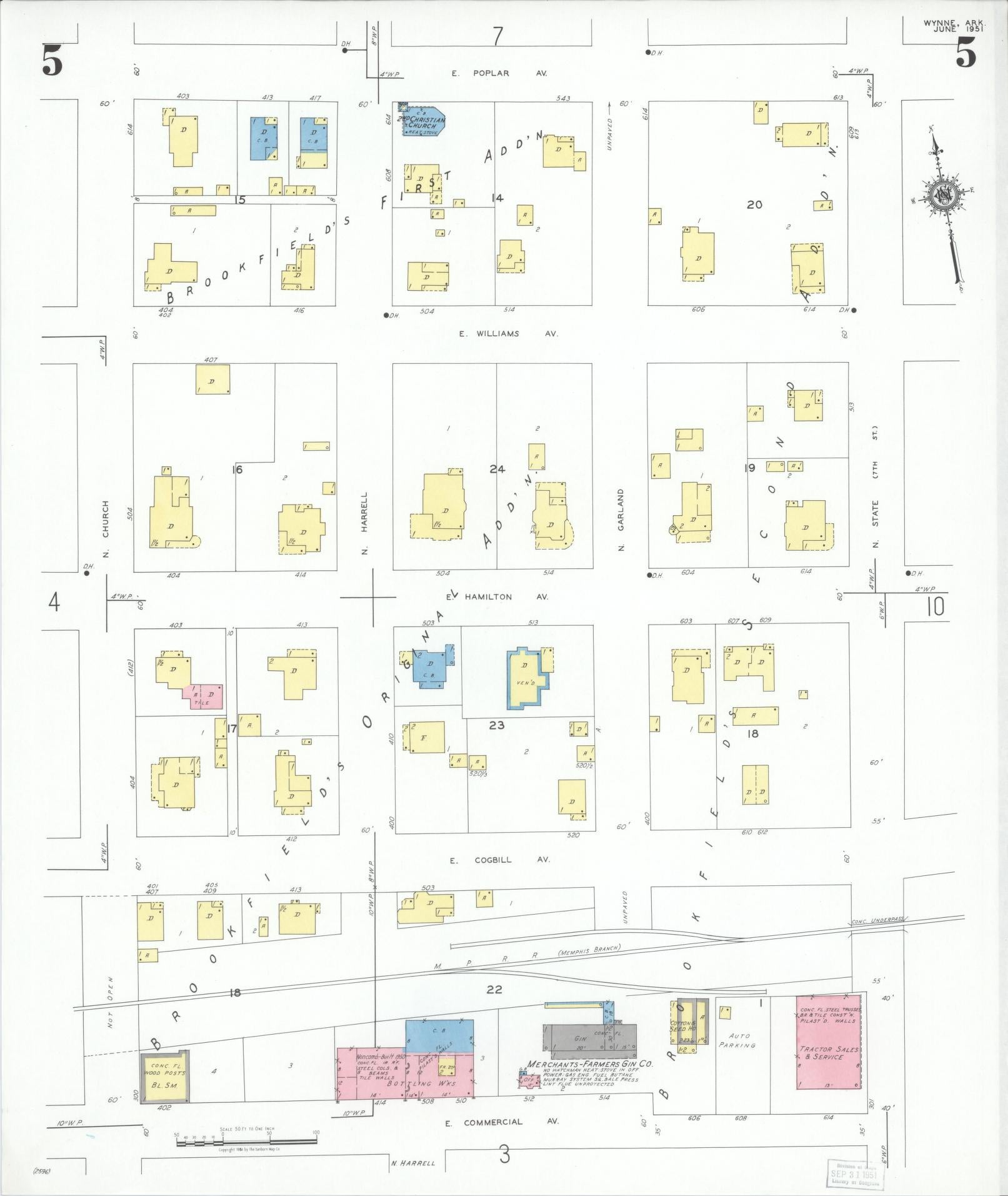 Sanborn Fire Insurance Map from Wynne, Cross County, Arkansas (1951), Sheet #0005 - Historic Sanborn Fire Insurance Map Print, vintage old map wall art, antique decor, genealogy gift, Arkansas Arkansas map