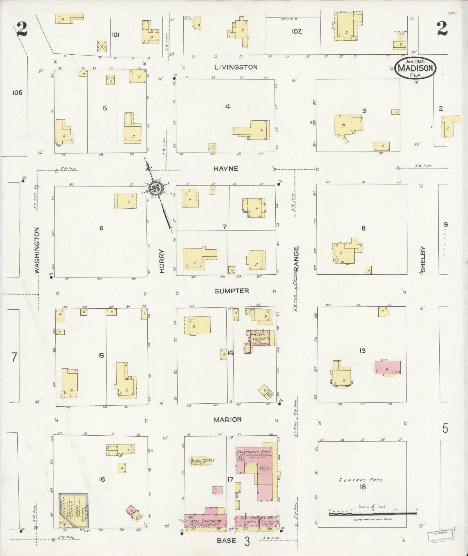 Sanborn Fire Insurance Map from Madison, Madison County, Florida (1924), Sheet #0002 - Complete Map Set gallery image, historic Sanborn map, vintage wall art, Florida Florida
