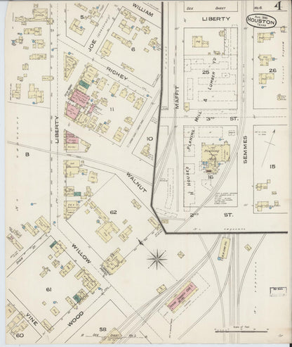 Sanborn Fire Insurance Map from Houston, Harris County, Texas (1885), Sheet #0004 - Complete Map Set gallery image, historic Sanborn map, vintage wall art, Texas Texas