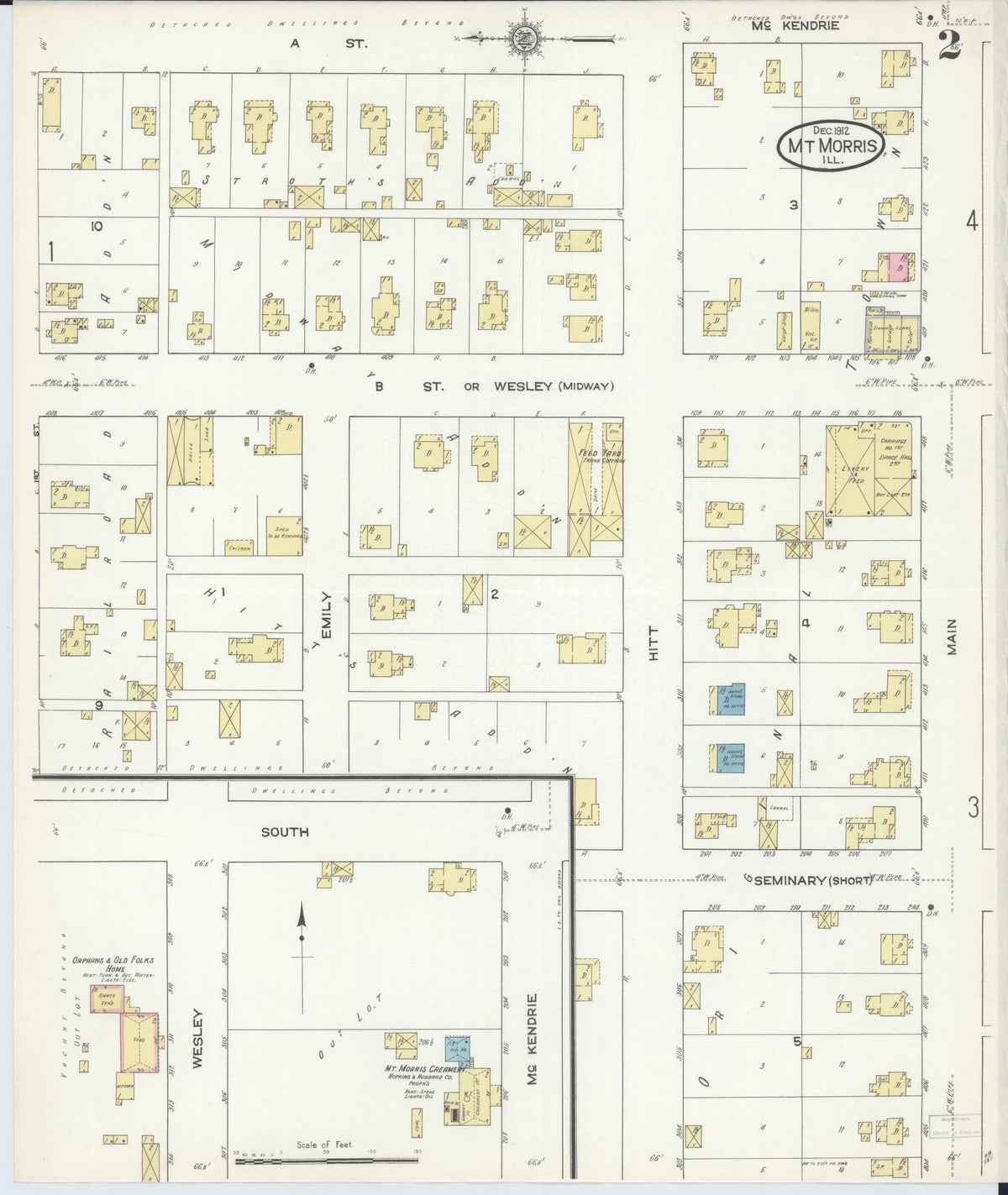 Sanborn Fire Insurance Map from Mount Morris, Ogle County, Illinois (1912), Sheet #0002 - Complete Map Set gallery image, historic Sanborn map, vintage wall art, Illinois Illinois