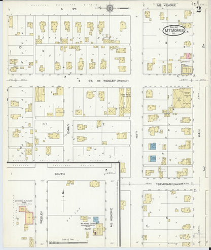 Sanborn Fire Insurance Map from Mount Morris, Ogle County, Illinois (1912), Sheet #0002 - Complete Map Set gallery image, historic Sanborn map, vintage wall art, Illinois Illinois