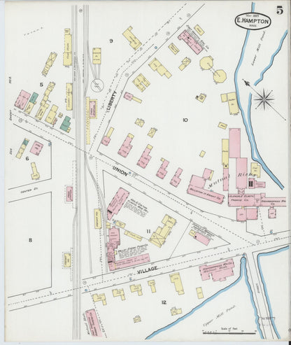 Sanborn Fire Insurance Map from East Hampton, Hampshire County, Massachusetts (1889), Sheet #0005 - Historic Sanborn Fire Insurance Map Print, vintage old map wall art, antique decor, genealogy gift, Massachusetts Massachusetts map