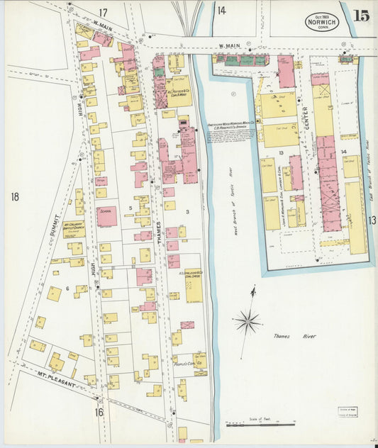 Sanborn Fire Insurance Map from Norwich, New London County, Connecticut (1903), Sheet #0015 - Historic Sanborn Fire Insurance Map Print, vintage old map wall art, antique decor, genealogy gift, Connecticut Connecticut map