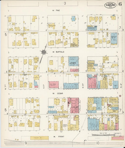 Sanborn Fire Insurance Map from Rawlins, Carbon County, Wyoming (1912), Sheet #0006 - Complete Map Set gallery image, historic Sanborn map, vintage wall art, Wyoming Wyoming
