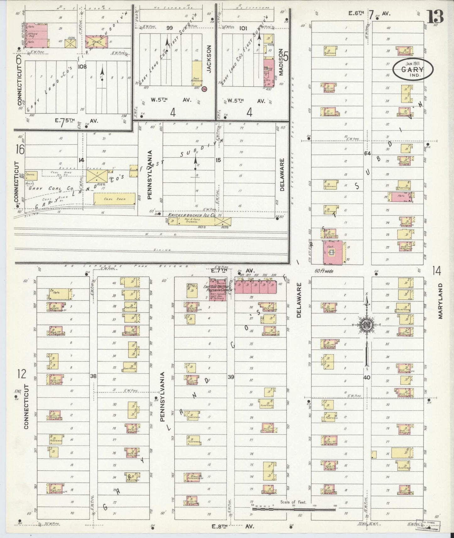 Sanborn Fire Insurance Map from Gary, Lake County, Indiana (1911), Sheet #0013 - Historic Sanborn Fire Insurance Map Print, vintage old map wall art, antique decor, genealogy gift, Indiana Indiana map