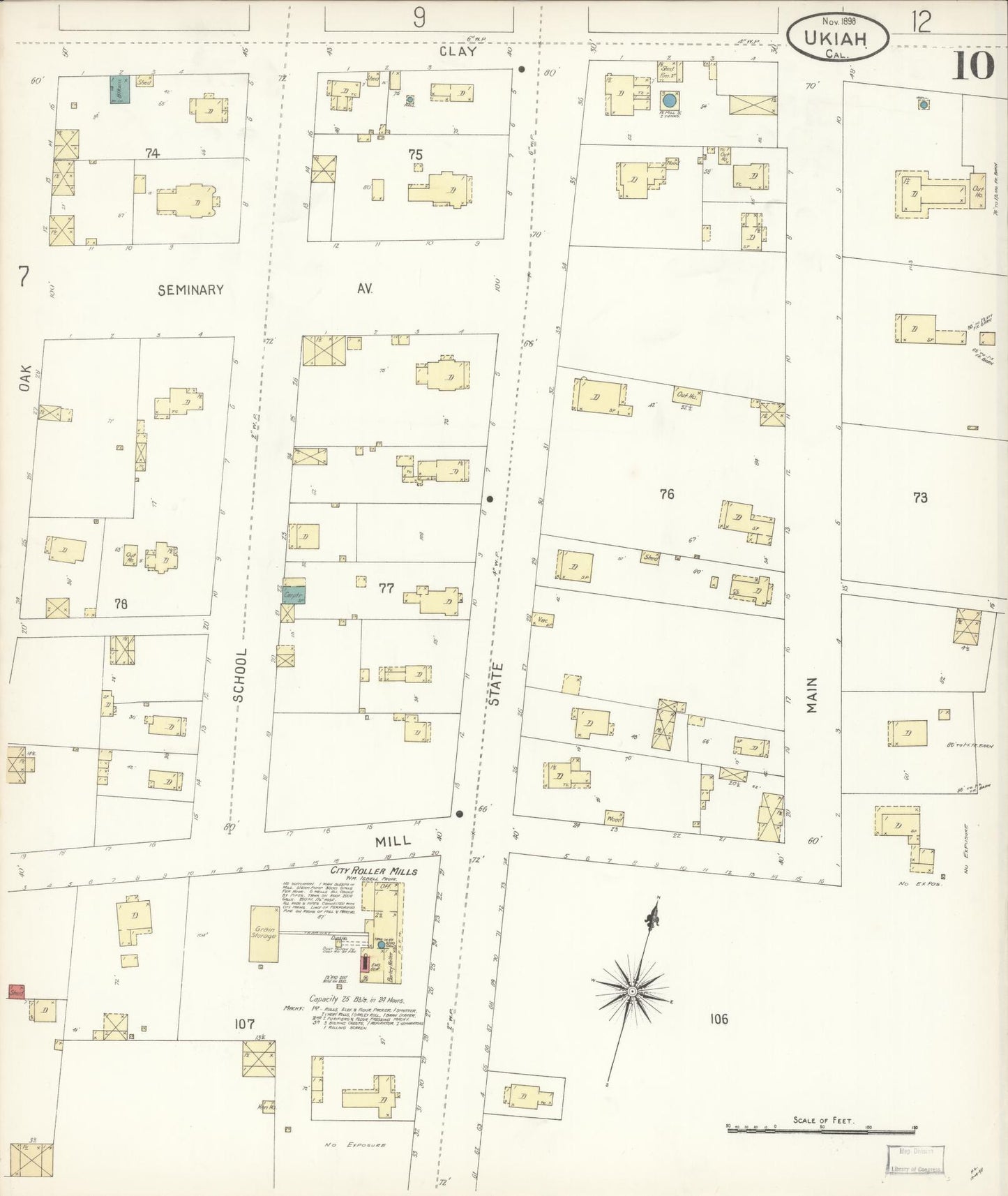 Sanborn Fire Insurance Map from Ukiah, Mendocino County, California (1898), Sheet #0010 - Complete Map Set gallery image, historic Sanborn map, vintage wall art, California California