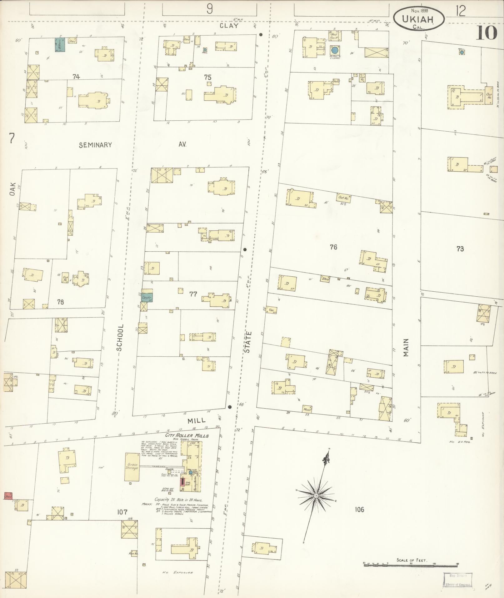 Sanborn Fire Insurance Map from Ukiah, Mendocino County, California (1898), Sheet #0010 - Complete Map Set gallery image, historic Sanborn map, vintage wall art, California California
