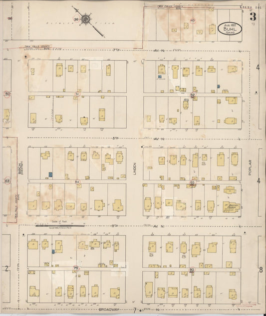 Sanborn Fire Insurance Map from Buhl, Twin Falls County, Idaho (1940), Sheet #0003 - Historic Sanborn Fire Insurance Map Print, vintage old map wall art, antique decor, genealogy gift, Falls Idaho map