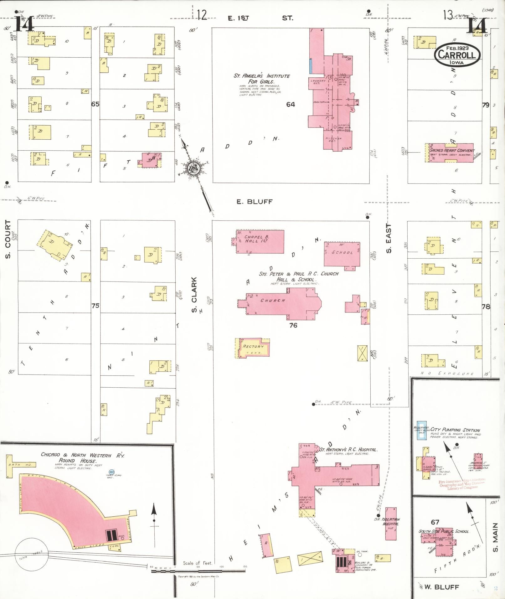 Sanborn Fire Insurance Map from Carroll, Carroll County, Iowa (1923), Sheet #0014 - Historic Sanborn Fire Insurance Map Print, vintage old map wall art