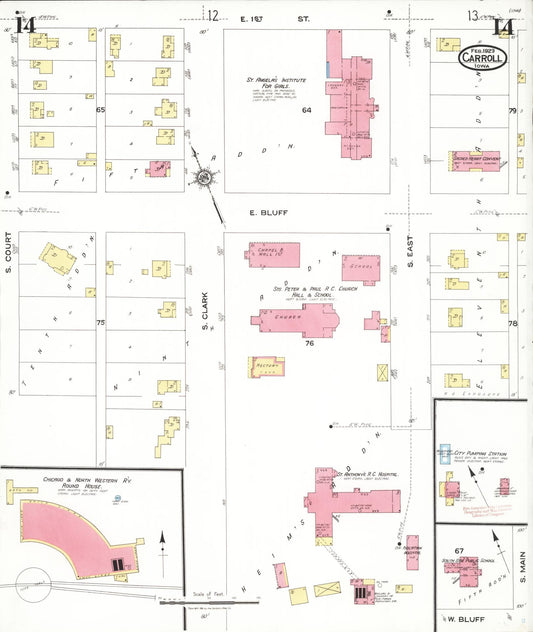 Sanborn Fire Insurance Map from Carroll, Carroll County, Iowa (1923), Sheet #0014 - Historic Sanborn Fire Insurance Map Print, vintage old map wall art