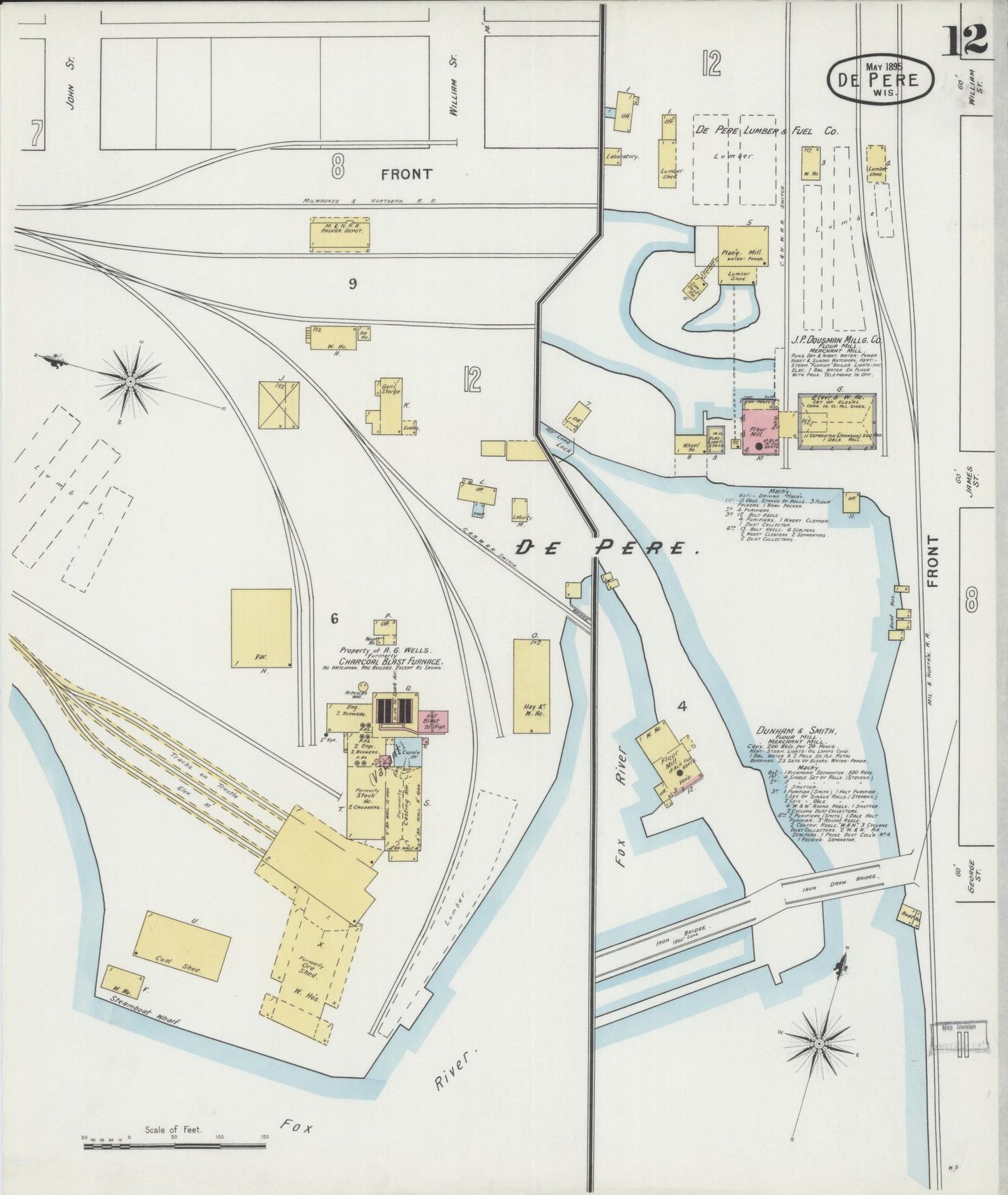 Sanborn Fire Insurance Map from De Pere, Brown County, Wisconsin (1895), Sheet #0012 - Complete Map Set gallery image, historic Sanborn map, vintage wall art, Wisconsin Wisconsin