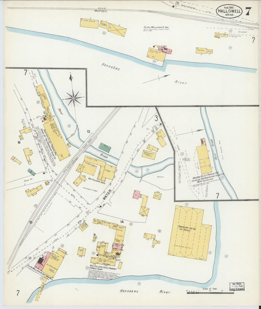 Sanborn Fire Insurance Map from Hallowell, Kennebec County, Maine (1903), Sheet #0007 - Historic Sanborn Fire Insurance Map Print, vintage old map wall art, antique decor, genealogy gift, Maine Maine map