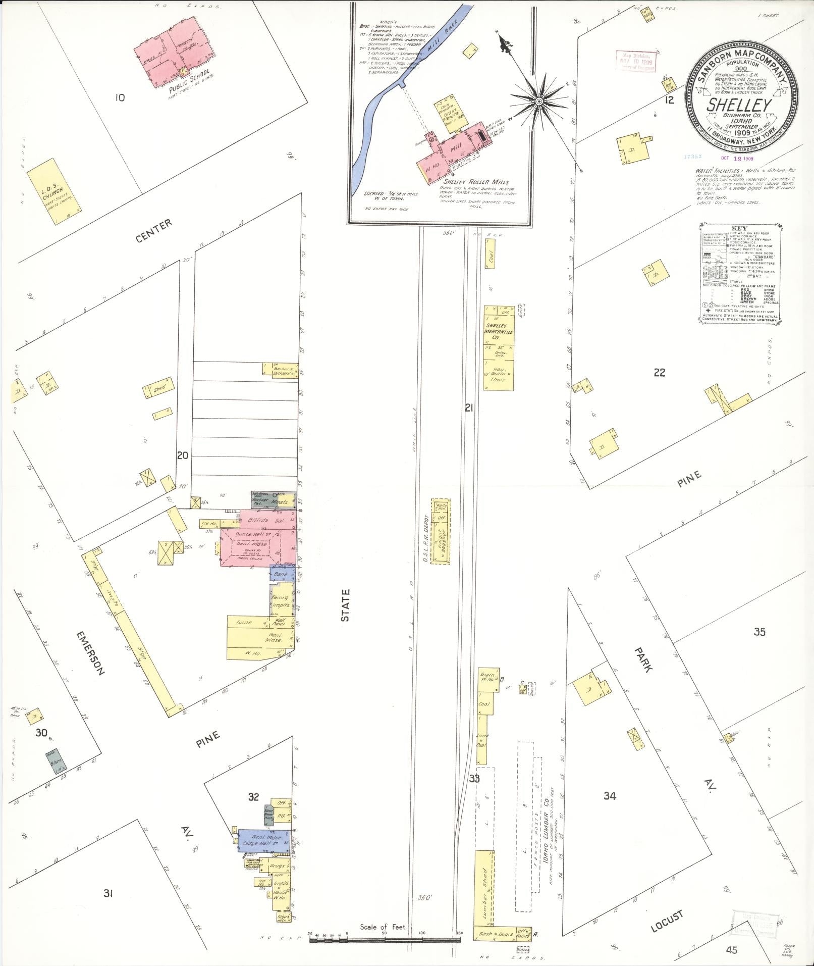 Sanborn Fire Insurance Map from Shelley, Bingham County, Idaho (1909), Sheet #0001 - Historic Sanborn Fire Insurance Map Print, vintage old map wall art, antique decor, genealogy gift, Idaho Idaho map