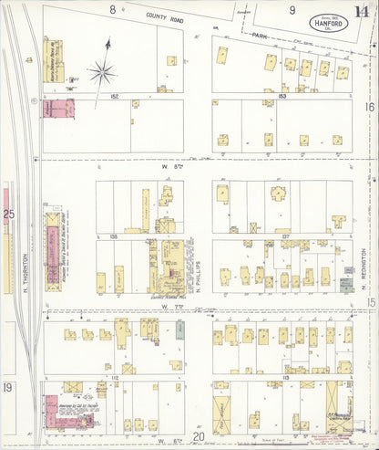 Sanborn Fire Insurance Map from Hanford, Kings County, California (1905), Sheet #0014 - Complete Map Set gallery image, historic Sanborn map, vintage wall art, California California