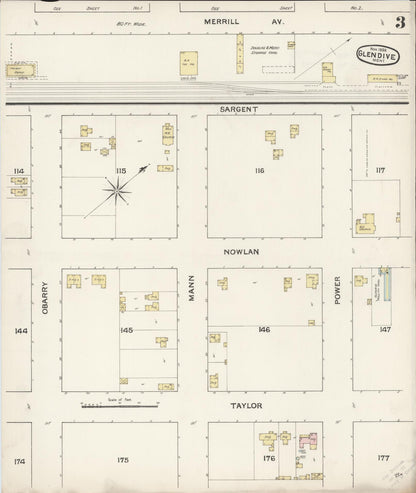 Sanborn Fire Insurance Map from Glendive, Dawson County, Montana (1888), Sheet #0003 - Complete Map Set gallery image, historic Sanborn map, vintage wall art, Montana Montana